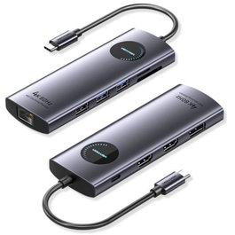 Vention Docking Station TQWHB 10 en 1 con 2xHDMI 4K, 1xDisplayPort, 3xUSB, PD, RJ45 y Lector de Tarjetas - Gris
